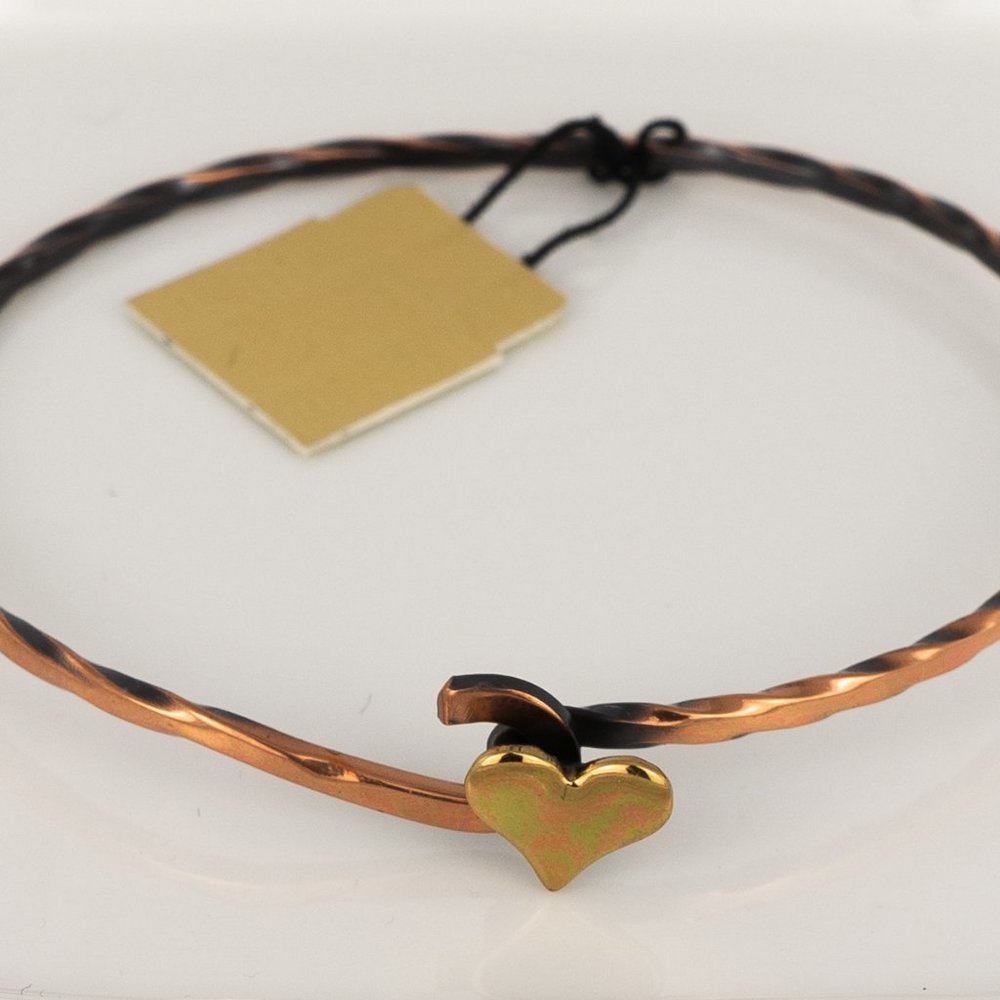 Vintage Solid Copper Heart Bangle Bracelet Hook Clasp Twisted 7 inch
